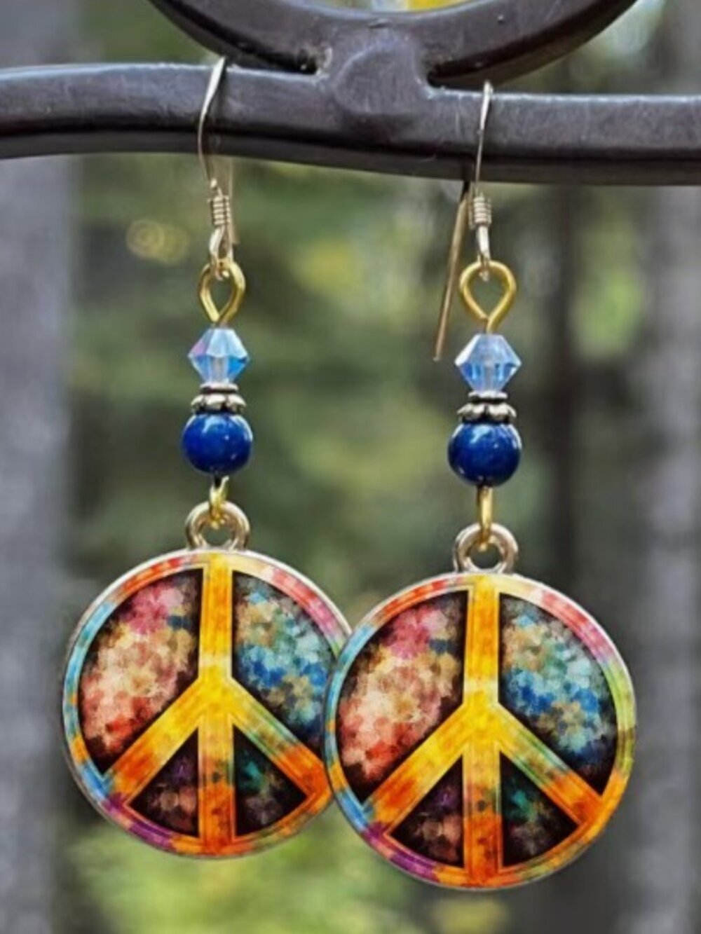 Colorful Peace Logo Earrings Artistic Abstract Design Peace Gesture 2.24" Long
